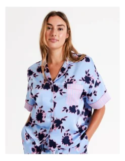 Chloe & Lola Andrea Recycled Satin Short Sleeve Shirt In Ink Floral -Chloe Sales Store 967374730 6 720x928