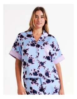 Chloe & Lola Andrea Recycled Satin Short Sleeve Shirt In Ink Floral -Chloe Sales Store 967374730 7 720x928