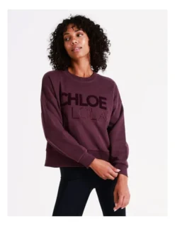 Chloe & Lola Crop Logo Sweater In Burgundy