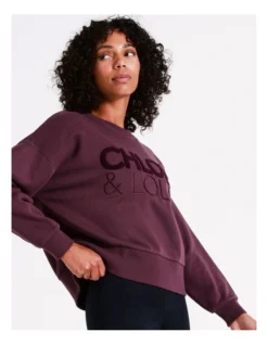 Chloe & Lola Crop Logo Sweater In Burgundy -Chloe Sales Store 968280490 968281570 4 1 720x928