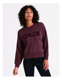 Chloe & Lola Crop Logo Sweater In Burgundy -Chloe Sales Store 968280490 968281570 5 1 720x928