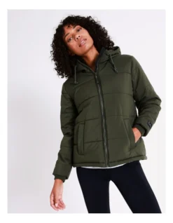Chloe & Lola Hooded Puffa Jacket In Khaki