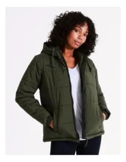 Chloe & Lola Hooded Puffa Jacket In Khaki -Chloe Sales Store 968281030 968305510 7 720x928