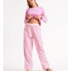 Chloe & Lola Selena Woven Cotton Long Pant In Pink Houndstooth