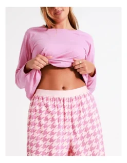 Chloe & Lola Selena Woven Cotton Long Pant In Pink Houndstooth -Chloe Sales Store 968552110 3 720x928