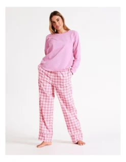 Chloe & Lola Selena Woven Cotton Long Pant In Pink Houndstooth -Chloe Sales Store 968552110 5 720x928
