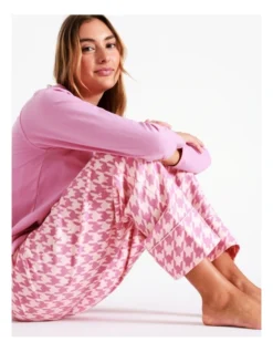 Chloe & Lola Selena Woven Cotton Long Pant In Pink Houndstooth -Chloe Sales Store 968552110 7 720x928