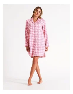 Chloe & Lola Selena Woven Cotton Nightshirt In Pink Houndstooth -Chloe Sales Store 968552200 968543920 7 720x928