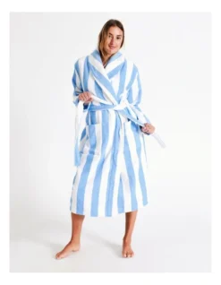 Chloe & Lola Kara Terry Towelling Robe In Blue And White Stripe