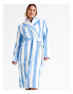 Chloe & Lola Kara Terry Towelling Robe In Blue And White Stripe -Chloe Sales Store 968552830 4 720x928