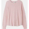 Chloe & Lola Diana Waffle Knit Long Sleeve Top In Pink And White Stripe