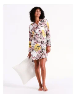 Chloe & Lola Abby Recycled Satin Long Sleeve Nightshirt In Diamond Floral -Chloe Sales Store 976499020 978024880 7 720x928