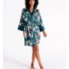 Chloe & Lola Botanical Gardens Recycled Satin Robe In Teal Botanical