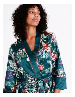 Chloe & Lola Botanical Gardens Recycled Satin Robe In Teal Botanical -Chloe Sales Store 976499110 4 720x928