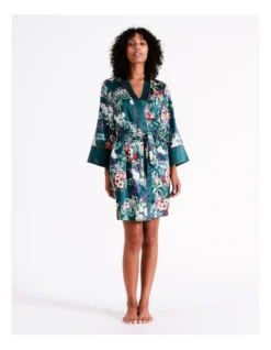 Chloe & Lola Botanical Gardens Recycled Satin Robe In Teal Botanical -Chloe Sales Store 976499110 5 720x928